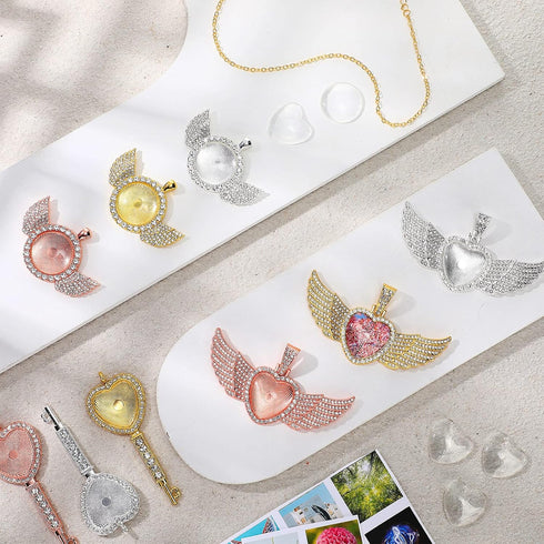 Hicarer 36 Pieces Rhinestone Wing Bezel Pendant Trays Clear Glass Cabochons Lobster Clasp Link Necklace Chain for DIY Jewelry Craft Wedding Bride ...