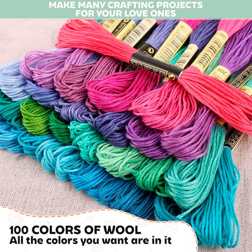 Embroidery Kit for Beginners Adults - Punch Needle Embroidery Kits 100 Colors Thread Sewing Kit for Adults Knitting Tool Kit Set Craft Organizer -...