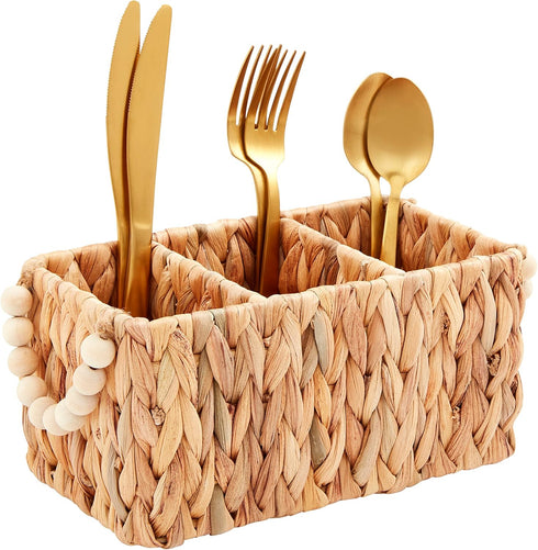 Mud Pie Woven Utensil Set, 9" x 4.5", Brown...
