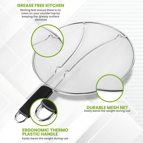 13" Grease Splatter Screen for Cooking | Stainless Steel Oil Splatter Guard and Ultra-Fine Mesh Protects Skin from Burns | TPR Tight-Grip Handle (...