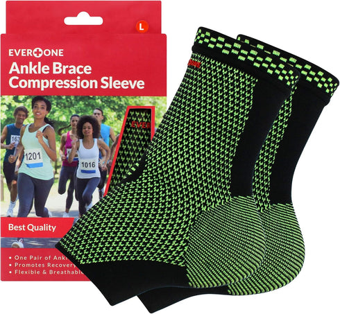EverOne Ankle Brace Compression Support Sleeve For Injury Prevention, Healing and Recovery, Unisex, Large (1 Pair)...
