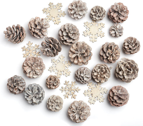 Factory Direct Craft Package of Winter White Washed Pinecones and Snowflakess...