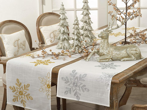 Saro Lifestyle Embroidered Snowflakes Table Runner, 16"x54", Gold...