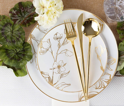 Novelty Modern Flatware, Cutlery, Disposable Plastic Dinner forks Luxury Gold 32 Count...