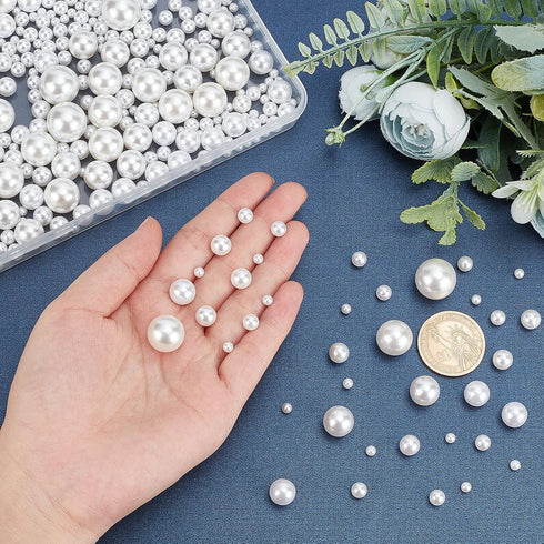 PH PandaHall 7 Sizes No Holes Pearls, 390pcs White Pearl Beads Undrilled Imitated Pearl Beads Faux Pearls for Vase Fillers, Wedding, Party, Home D...