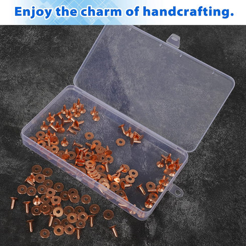 JUNESunShine 154Pcs Copper Rivets for Leather, 12 Smooth Leather Rivets without Pattern, Pure Copper Rivets and Burrs for Leather Work Jeans Jacke...