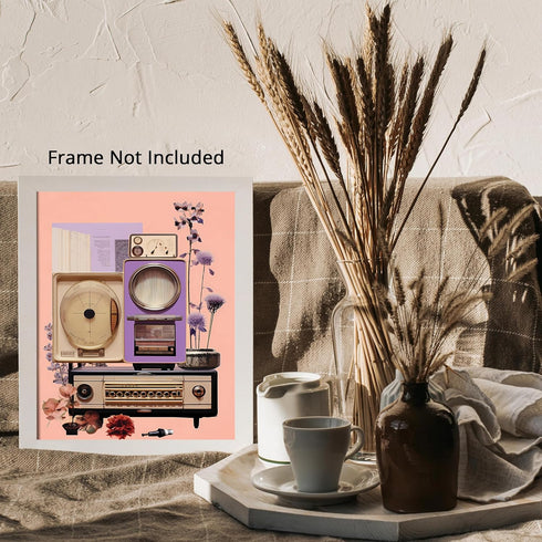 Posterizer 1 pcs-instruments and radio-pink and purple collage-Vintage Art-Abstract & Modern Art-Gift for Art Lovers- UNFRAMED Wall Art...