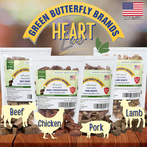 Freeze Dried Lamb Heart Dog Treats Made in USA. All Natural Freeze-Dried Raw Snacks for Dogs and Cats. Single Ingredient. High Protein. Heart Heal...