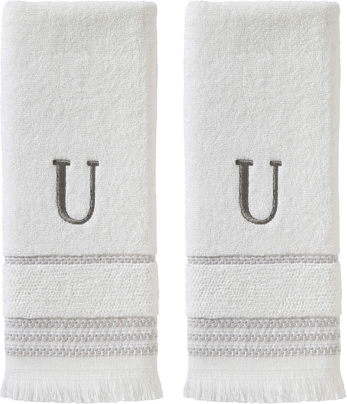 SKL Home Casual Monogram Hand Towel (2-Pack), U, 16x26, White...