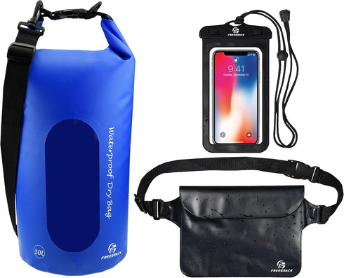 Waterproof Dry Bags Set Of 3 Dry Bag With 2 Zip Lock Seals & Detachable Shoulder Strap, Waist Pouch & Phone Case - Can Be Submerged Into Water - F...