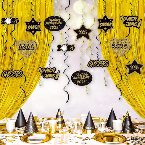 KatchOn, Happy New Year Hanging Swirls - Pack of 32 | NYE Decorations 2025 | New Years Eve Party Supplies 2025 | New Years Eve Hanging Decorations...