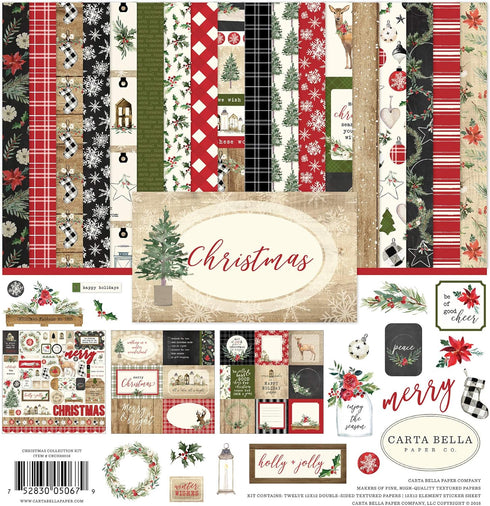 Carta Bella Paper Company Christmas Collection Kit paper, Red/Green/Black/Tan, 12-x-12-Inch...