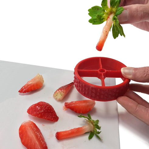 PushBerry 2-in-1, One Step Kid-Friendly Strawberry Stem Removal, Hull, and Slice Tool, Red...