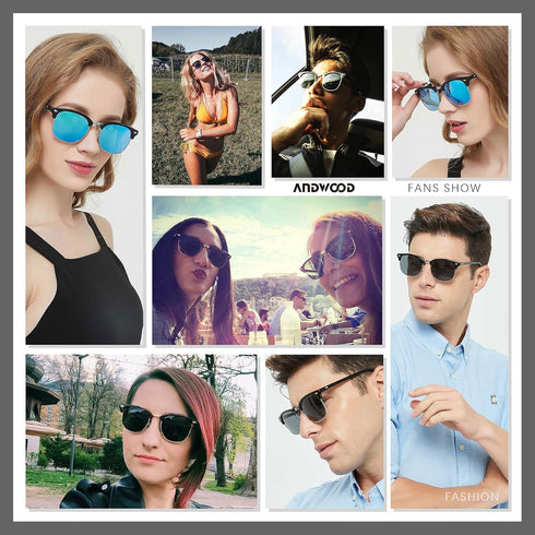 ANDWOOD Polarized Sunglasses for Men Women UV Protection Semi Rimless Sun glasses Classic Half Frame...