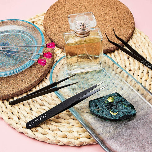 9 Pieces Stirring Needle Spoon Tool Tweezers Tools Kit Mold Needle Spoon for Silicone Resin Mold Jewelry Making Kit (Rose Red, Black)...