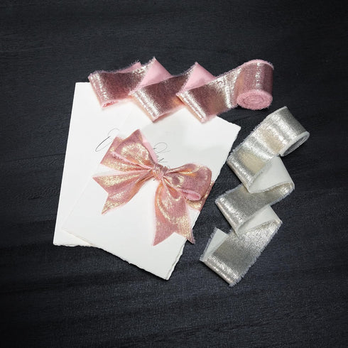 Pink Chiffon Ribbon, Shimmery Gold Silk Ribbons Set for Gift Wrapping Flower Bouquet Wedding Decor DIY 1 1/2 Inch x 15 Yard 3 Rolls...