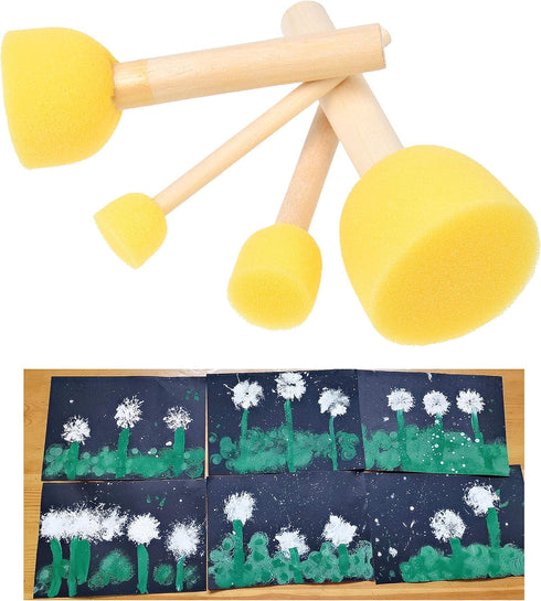 Kare & Kind 30 pcs Round Sponges Brush Set - Painting Tools - for DIY Arts, Crafts, Stencils, Graffiti - Assorted Sizes - Foam Brush and Wooden Ha...