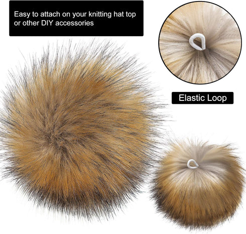 Bememo 14 Pieces Faux Fur Pom Pom Balls for Hats DIY Faux Fur Pompom with Elastic Loop for Hats Shoes Scarves Gloves Scarves Bag Key Chain Charms ...