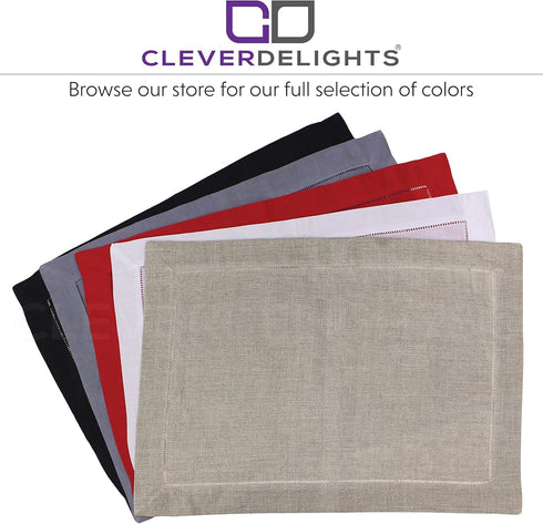 CleverDelights Natural Linen Hemstitched Placemats - 6 Pack - 14" x 20" - 100% Linen...