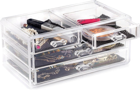 Masirs Clear Cosmetic Storage Organizer, Easily Sort Make-up, Jewelry & Hair Accessories, Looks Elegant on Your Vanity, Bathroom Counter or Dresse...