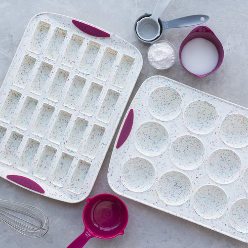 Trudeau 24 Slot Mini Bar Pan Silicone Bakeware, Confetti White...