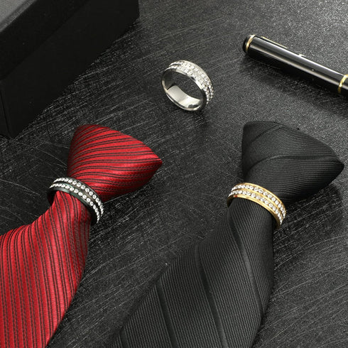 3 Pcs Men's Tie Ring Tie Clasp Necktie Ring for Neck Ties Solid Tie Tacks Accessories with Box for Xmas Wedding Jewelry Gift, gold, black, steel, ...