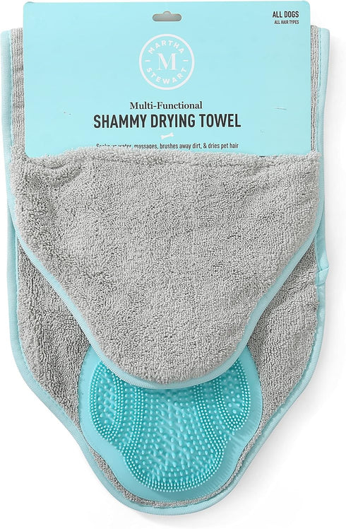 Martha Stewart - Multi-Functional Shammy Drying Towel w/TPR paw | Elegant Dog Grooming Tool for Drying & Massaging| Absorbent Microfiber Dog Groom...