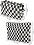2Pcs Makeup Bag For Women - Large Checkered Knitted Cosmetic Bags&Small Makeup Pouch Aesthetic Design Travel Toiletry Bag Skincare Bag Car Storage...