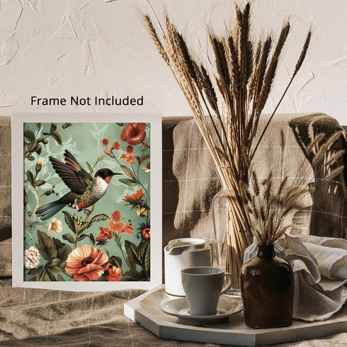 Posterizer 1 pcs-dainty pink flowers and beautiful bird-Floral & Botanical Art-Abstract & Modern Art-Decor for Home & Office- UNFRAMED Wall Art...