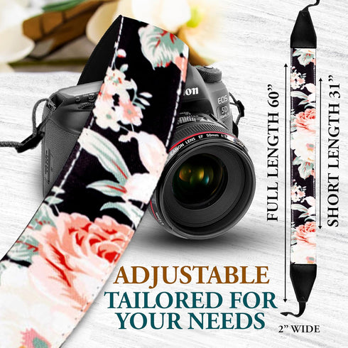 Art Tribute Camera Strap for All DSLR and Mirrorless Cameras Including Binoculars. Universal Strap, Rose Floral Pattern Neck Shoulder Camera Strap...