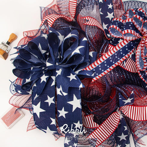 Ribbli Patriotic Wired Ribbon, Royal Blue with White Stars Ribbon, 2-1/2 Inch x 10 Yard 4th of July Ribbon for Wreaths,Crafts,Big Bows,Gift Wrappi...