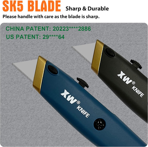 XW Retractable Utility Knife, Box Cutter Set for Cartons with Quick Blade Change, Extra 10 Blades Included, 6-Pack...