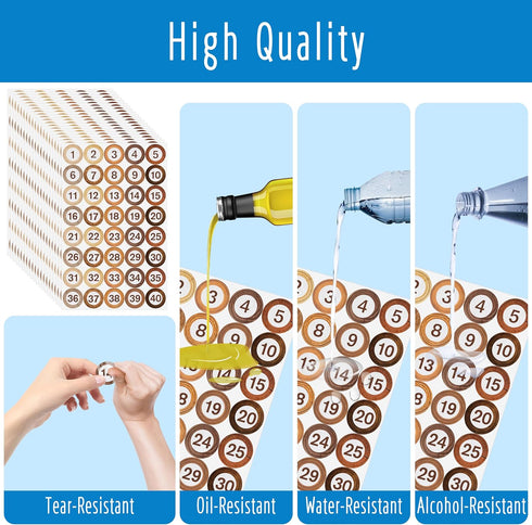 800 PCS 1-40 Number Stickers, Water/Oil/Tear Resistant Rustic Wooden Style Number Labels, Remove without Residue for Indoor, Outdoor, Office, Clas...