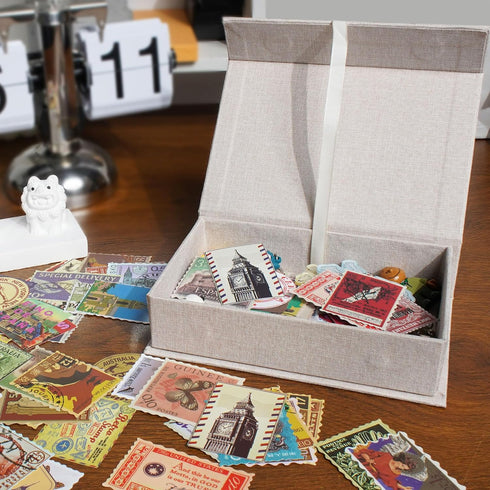 Photo Storage Box 4x6, Linen Photo Box, Memory Box Perfect to Store Your Photo, Pictures, Certificates, Scrapbooking Supplies, Keepsakes and Jewel...