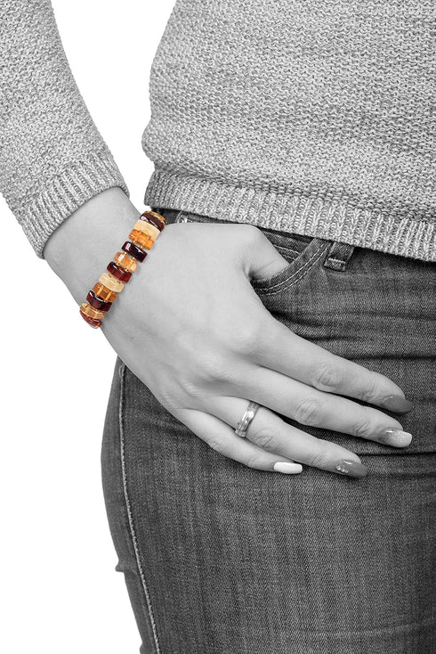 AMBERAGE Natural Baltic Amber Stretch Bracelet for Women - Hand Made from Polished/Certified Baltic Amber Beads...