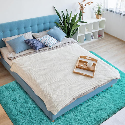 Terrug Blue Fluffy Area Rug for Bedroom, 3x5 Ft Tie-Dyed Shag Throw Rugs, Soft Machine Washable Plush Carpet with Non Slip Backing for Girls Kids ...