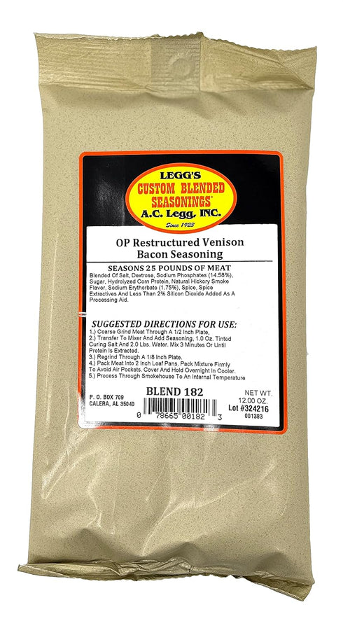 A.C. Legg - Restructured Venison Bacon Seasoning with Cure, 12 Ounce - For Up To 25 Pounds Of Meat...