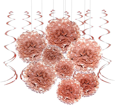 Rose Gold Bachelorette Party Hanging Decorations - Wedding Party Foil Swirls Tissue Paper Pom Poms Flowers Bridal Shower Party Garlands Baby Showe...