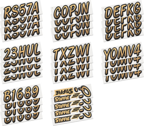 STIFFIE Whipline Tan/Black 3" Boat & PWC Registration Decals • Numbers Letters Stickers...