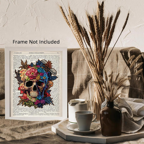 Posterizer 1 pcs-Flower Skull Gothic Anatomy Dictionary Print-Abstract & Modern Art-Fantasy & Fiction Art-Gift for Steampunk or Goth Fans-Living R...