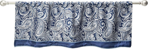 Madison Park Aubrey Faux Silk Paisley Jacquard, Rod Pocket Curtain for Living Room, Kitchen, Bedroom and Dorm, 50 in x 18 in, Navy...