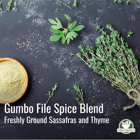 Gumbo File Powder Seasoning Mix by Chefs Basics, Exotic Spices, Louisiana Cajun Seasoning Blend, Essential Creole Gourmet Spice Mix, 14.5 oz Bottl...