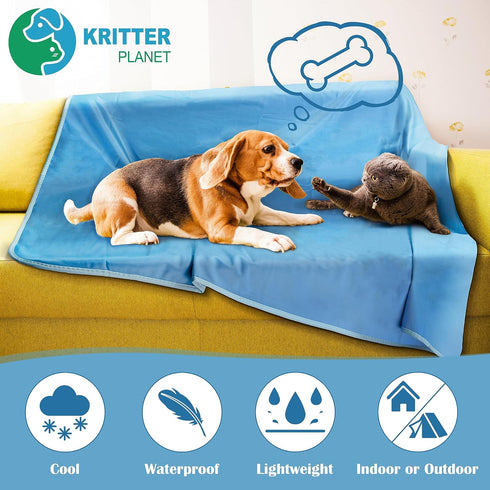 Kritter Planet Waterproof Cooling Dog Mat, Soft Cooling Pet Blanket for Summer, Lightweight Cooling Outdoor Mat, Reversible Furniture Cover Couch ...