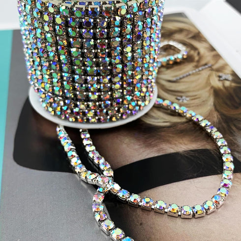 10 Yard Crystal AB Rhinestone Close Chain Clear Trim Sewing Craft (Silver, 4.3mm)...