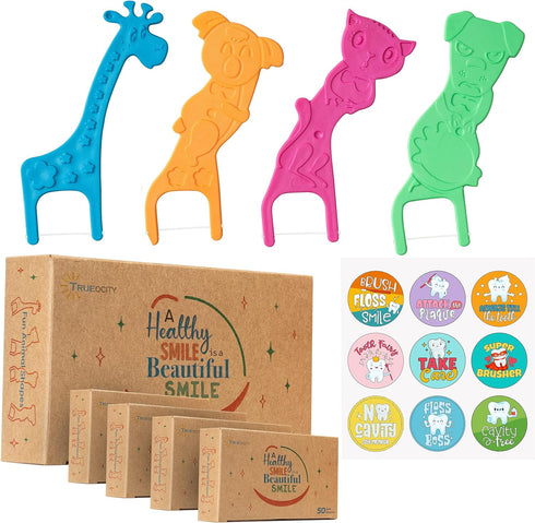 Biodegradable Kids Flossers -200 Pack, Natural Kids Floss Picks, Fluoride Free, Biodegradable Floss Pick, Organic Animal Kids Dental Floss Picks, ...