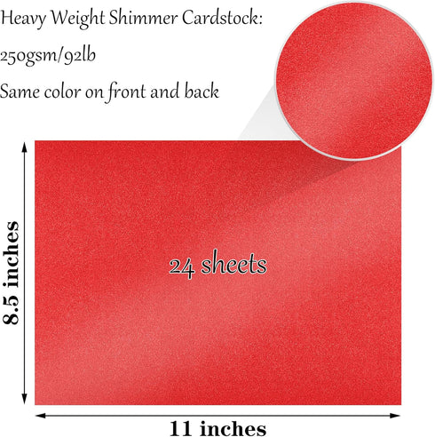 Gondiane Red Shimmer Paper,24 sheets Pearlized Coating Cardstock Paper 8.5 x 11 Inches for DIY Cards, Invitations,Scrapbooking,Certificates and Ot...
