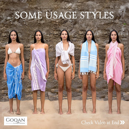 GOQAN Turkish Beach Towel Oversized 39x71 | Thin, Lightweight, 100% Cotton and Sand Free Towel is Suitable for Beach, Bathroom, Pool, Travel & Swi...