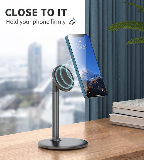 Magnetic Desk Phone Stand for iPhone 15 /14/13/12 - Phone Holder Dock with 360°Rotation, Height&Tilt Adjustable for Office/Home Compatible with iP...