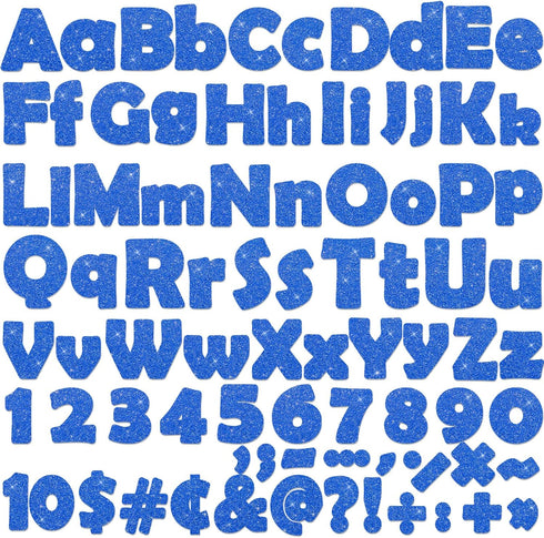 260Pcs Glitter Blue Bulletin Board Letters for Classroom 4” Letter Combo Pack Set Numbers Alphabet Poster Board Punctuation Symbol Cutout with Adh...