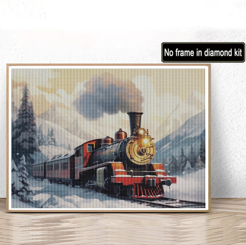 Kaliosy 5D Diamond Art Painting Kits for Adult Trains Snow by Number Kits, Paint with Diamonds Art Landscape DIY Full Drill, Crystal Craft Cross S...